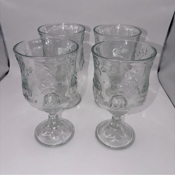 Anchor Hocking Savannah VTG Clear Water Goblets 7 1/4” Set of 4 Floral Glasses - Picture 3 of 14